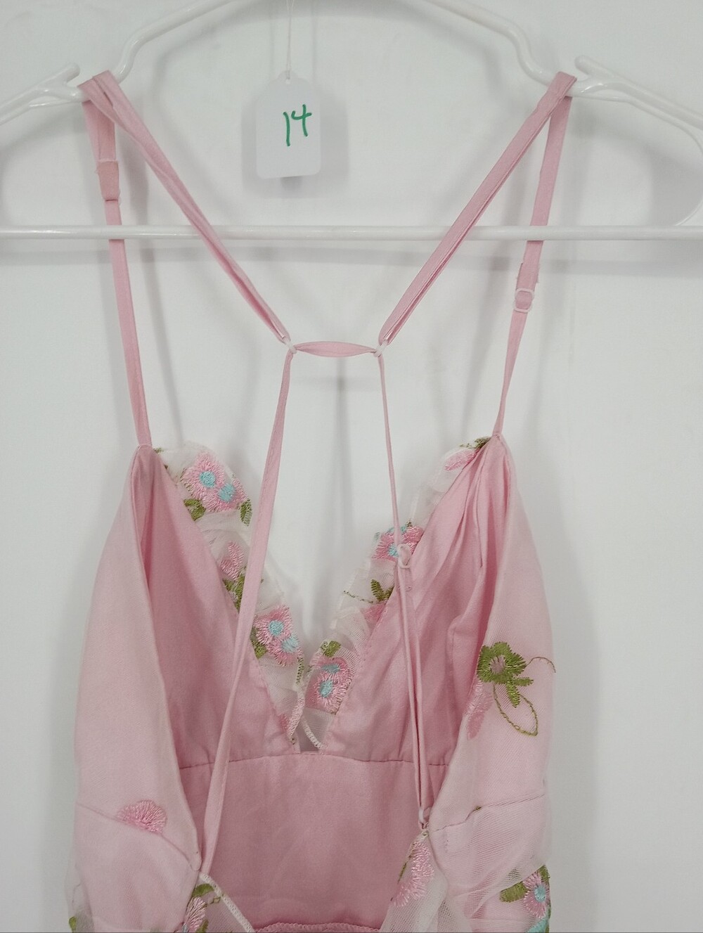 Coqutte Style Pink Floral Embroidered Mini Dress with Strappy Back Romantic Bow - Picture 7 of 7